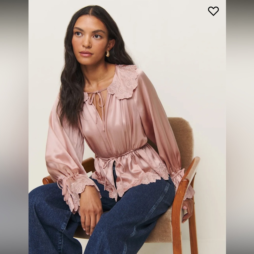 NWT Kacey Musgraves Reformation Pink Ruffled Tie Front Blouse size S